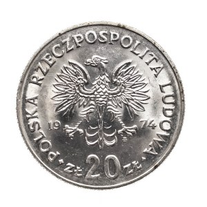 Polska, PRL, 20 złotych 1974 Nowotko - płytko wybity mały orzeł