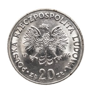 Poland, People's Republic of Poland, 20 gold 1974 Nowotko - shallowly minted small eagle