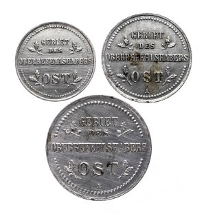 Coins of the German occupation authorities (OBER-OST), set: 1+2+3 kopecks A, Berlin, iron