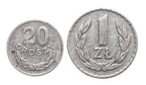 Poland, PRL, set: 20 pennies 1957 and 1 zloty 1957.