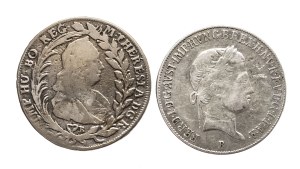 Hungary, Maria Theresa, Ferdinand I, set: 20 krajcars 1770 B E.V.M-D., 1840 B, Kremnica