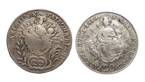 Hungary, Maria Theresa, Ferdinand I, set: 20 krajcars 1770 B E.V.M-D., 1840 B, Kremnica