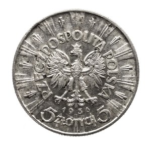 Poland, Second Republic, 5 zloty 1936, Pilsudski, Warsaw