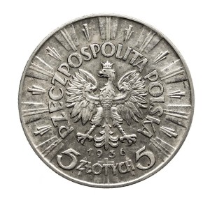 Poland, Second Republic, 5 zloty 1936, Pilsudski, Warsaw