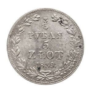 Królestwo Polskie, Mikołaj I, 3/4 rubla - 5 złotych 1839 MW, Warszawa