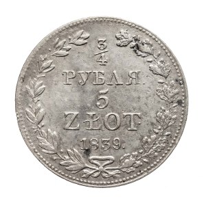 Kingdom of Poland, Nicholas I, 3/4 ruble - 5 gold 1839 MW, Warsaw