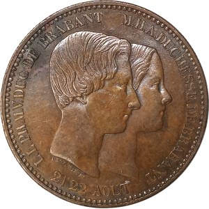 Belgia, Leopold I, medalowe 10 centymów 1853, ślub księcia Leopolda i Marii Henrietty