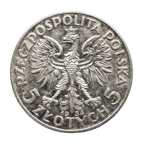 Polska, II Rzeczpospolita, 5 złotych 1934 Głowa Kobiety, Warszawa.