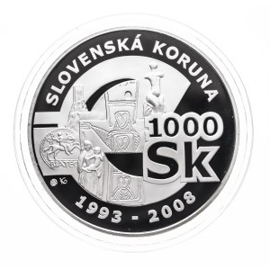 Słowacja, 1000 koron 2008, Pożegnanie korony słowackiej, srebro 2 uncje, Kremnica