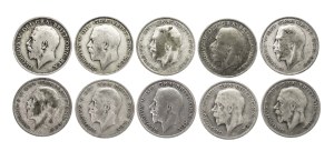 Great Britain, George V, set of 10 half-crowns 1920-1934