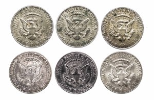 United States of America (USA), set of 6 silver half-dollar coins 1966-1969.