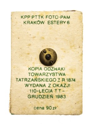 Poland, Copy of the 1874 badge of the Tatra Society, 110th anniversary of the T. T. 1983.