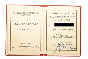 Poland, People's Republic of Poland, Legitimation for Medal for Sacrifice and Courage 1973