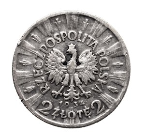 Poland, Second Republic, 2 zloty 1934 Pilsudski, Warsaw