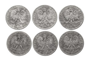 Poland, Second Republic, 2 zloty set 1932-1934, 6 pieces