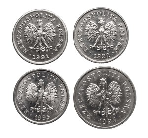 Poland, the Republic since 1989, set of 4 coins: 50 pennies and 1 zloty 1991-1995