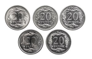 Poland, Republic of Poland since 1989, set of 20 pennies 1990-1999, 5 pieces