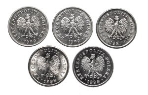 Poland, Republic of Poland since 1989, set of 20 pennies 1990-1999, 5 pieces