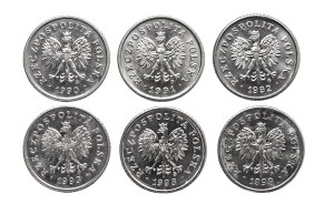 Poland, Republic since 1989, set of 10 pennies 1990-1999, 6 pieces