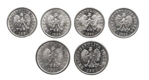 Poland, Republic of Poland since 1989, set of 6 coins: 10 pennies and 20 pennies 1991-1997