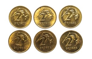 Poland, Republic since 1989, set of 2 pennies 1990-1999, 6 pieces