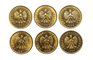 Poland, Republic since 1989, set of 2 pennies 1990-1999, 6 pieces