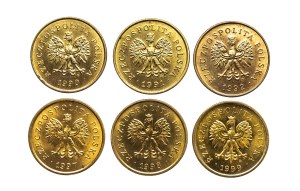 Poland, Republic since 1989, set of 2 pennies 1990-1999, 6 pieces