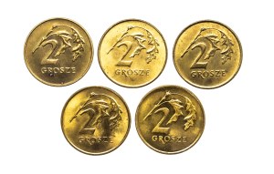 Poland, Republic of Poland since 1989, set of 2 pennies 1990-1999, 5 pieces
