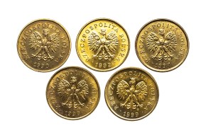 Poland, Republic of Poland since 1989, set of 2 pennies 1990-1999, 5 pieces