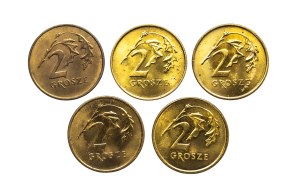 Poland, Republic of Poland since 1989, set of 2 pennies 1990-1999, 5 pieces