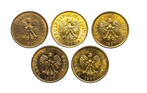 Poland, Republic of Poland since 1989, set of 2 pennies 1990-1999, 5 pieces