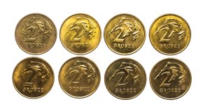 Poland, Republic since 1989, set of 2 pennies 1990-1999, 8 pieces