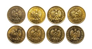 Poland, Republic since 1989, set of 2 pennies 1990-1999, 8 pieces