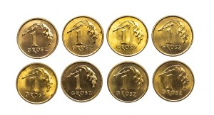 Poland, Republic of Poland since 1989, set of 1 penny 1990-2000, 8 pieces