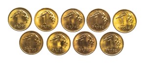 Poland, Republic of Poland since 1989, set of 1 penny 1991-1992, 9 pieces