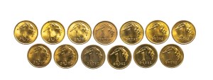 Poland, Republic of Poland since 1989, set of 1 penny 1995-1999, 13 pieces