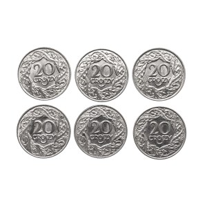 Polska, II Rzeczpospolita, zestaw 20 groszy 1923, 6 sztuk