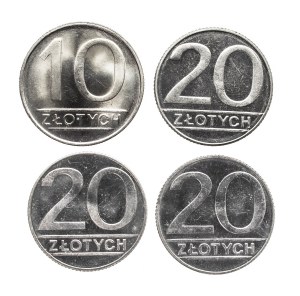 Poland, PRL, set of 10 zloty and 20 zloty 1987-1990, 4 pieces