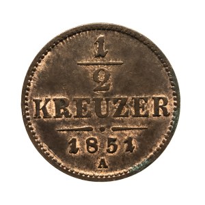 Austria, Franciszek Józef I, 1/2 krajcara 1851 A, Wiedeń