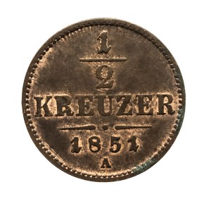 Austria, Franz Joseph I, 1/2 krajcar 1851 A, Vienna