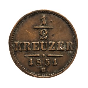 Austria, Franciszek Józef I, 1/2 krajcara 1851 B, Kremnica