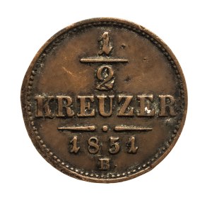 Austria, Franz Joseph I, 1/2 krajcar 1851 B, Kremnica