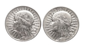 Poland, Second Republic, set of 2 5 zloty coins from 1933 - 1934, Woman.