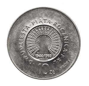 Poland, People's Republic of Poland, 10 gold 1969, 25th anniversary of the People's Republic of Poland, large inscriptions - nickel sample