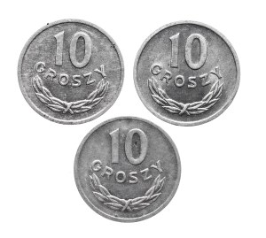 Poland, PRL, set of 10 pennies 1966-1968, 3 pieces