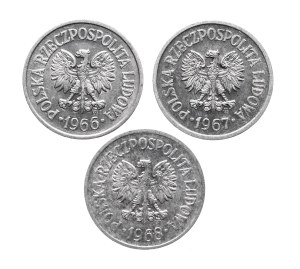 Poland, PRL, set of 10 pennies 1966-1968, 3 pieces