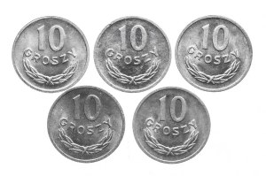 Poland, communist Poland, set of 10 pennies 1968, 5 pieces