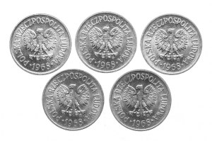 Poland, communist Poland, set of 10 pennies 1968, 5 pieces
