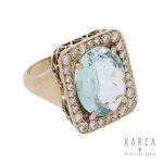 Ring with aquamarine and diamonds, 20th century.