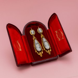 Modular earrings, so-called Day and Night, mid-19th century, Biedermeier,